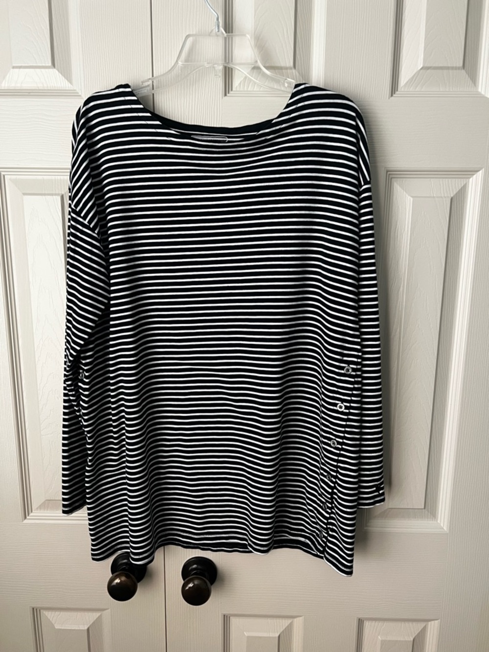 Coolibar UPF 50 Black and White Striped Long Sleeve Tunic
